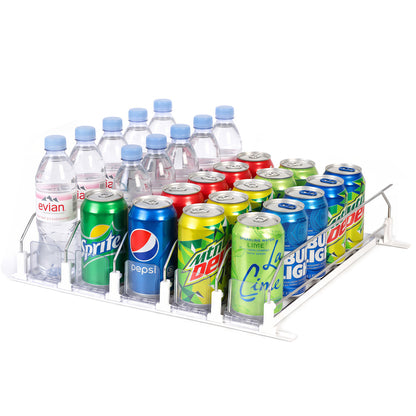 Riousery Self-Pushing Fridge Drink Organizer, Adjustable Beverage Can Dispenser for Refrigerator, 5 Rows Soda Can Storage Rack Holds Up to 20 Cans, White