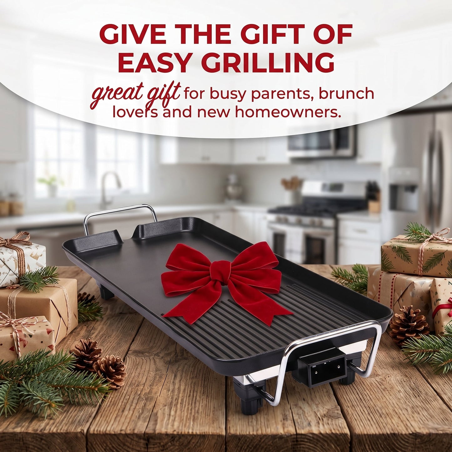 CASUALIFE 2-in-1 Electric Griddle & Indoor Grill, Non-Stick Large Cooking Surface with 5 Adjustable Temperature Controls for Pancakes, BBQ and Burgers, Black