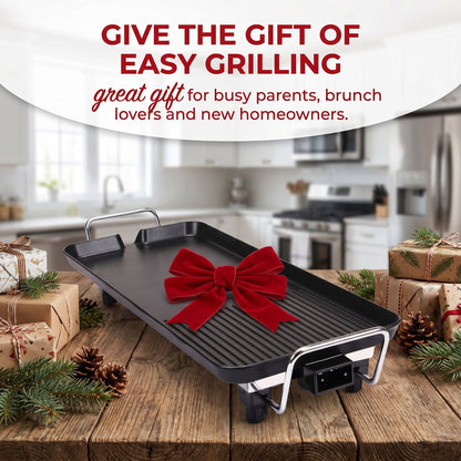 CASUALIFE 2-in-1 Electric Griddle & Indoor Grill, Non-Stick Large Cooking Surface with 5 Adjustable Temperature Controls for Pancakes, BBQ and Burgers, Black