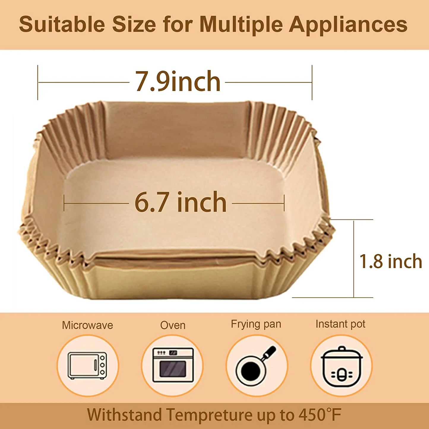 M Buder 100 PCS 6.3-inch Square Air Fryer Liners, Non-stick, Oil-proof, Waterproof Parchment Paper