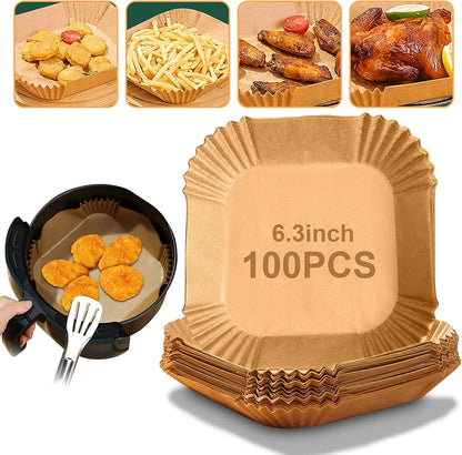 M Buder 100 PCS 6.3-inch Square Air Fryer Liners, Non-stick, Oil-proof, Waterproof Parchment Paper