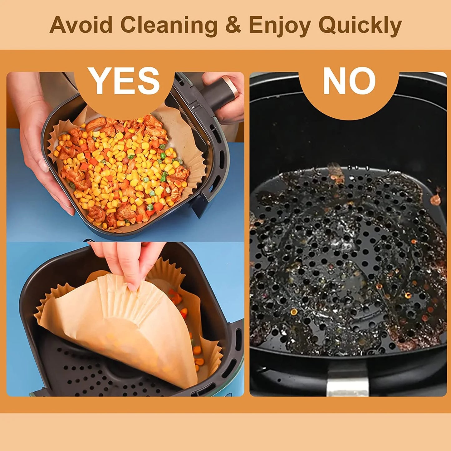 M Buder 100 PCS 6.3-inch Square Air Fryer Liners, Non-stick, Oil-proof, Waterproof Parchment Paper