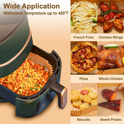 M Buder 100 PCS 6.3-inch Square Air Fryer Liners, Non-stick, Oil-proof, Waterproof Parchment Paper