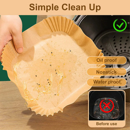 M Buder 100 PCS 6.3-inch Square Air Fryer Liners, Non-stick, Oil-proof, Waterproof Parchment Paper