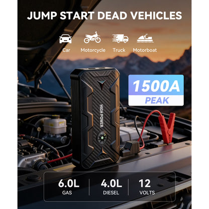 MORSUMA Car Jump Starter, 1500A Peak 12V Battery Booster for Up to 6.0L Gas and 4.0L Diesel Engines