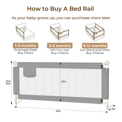 RUPOUN L-Shaped Toddler Bed Rail for Kids – Safety Guardrail, Universal Fit for Mattresses, Easy Installation, 1.5m Large Size, Gray