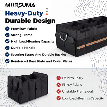 MORSUMA Trunk Organizer for Car SUV Truck, 100L Collapsible Car Storage Organizer with Dividers, Heavy Duty Oxford Fabric