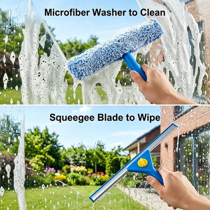 FVSA Window Cleaning Kit, Squeegee for Window Cleaning with 78.7" Extendable Stainless Steel Pole, Shower Squeegee for Glass Doors, Mirror, Tile, Car Windshield, Blue