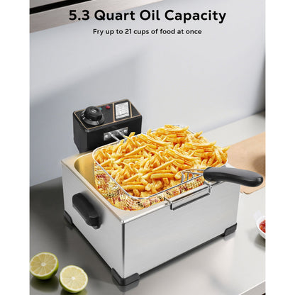 Casualife Deep Fryer with Dual Baskets, 6QT Electric Fryer with Adjustable Temp & Timer, Nonstick Tank for Chicken & Fries