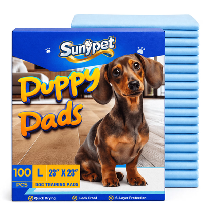 Sunypet Puppy Pads Disposable Dog Potty Training Pads, Quick Dry, Ultra Absorbent, L 23"x23", 100ct