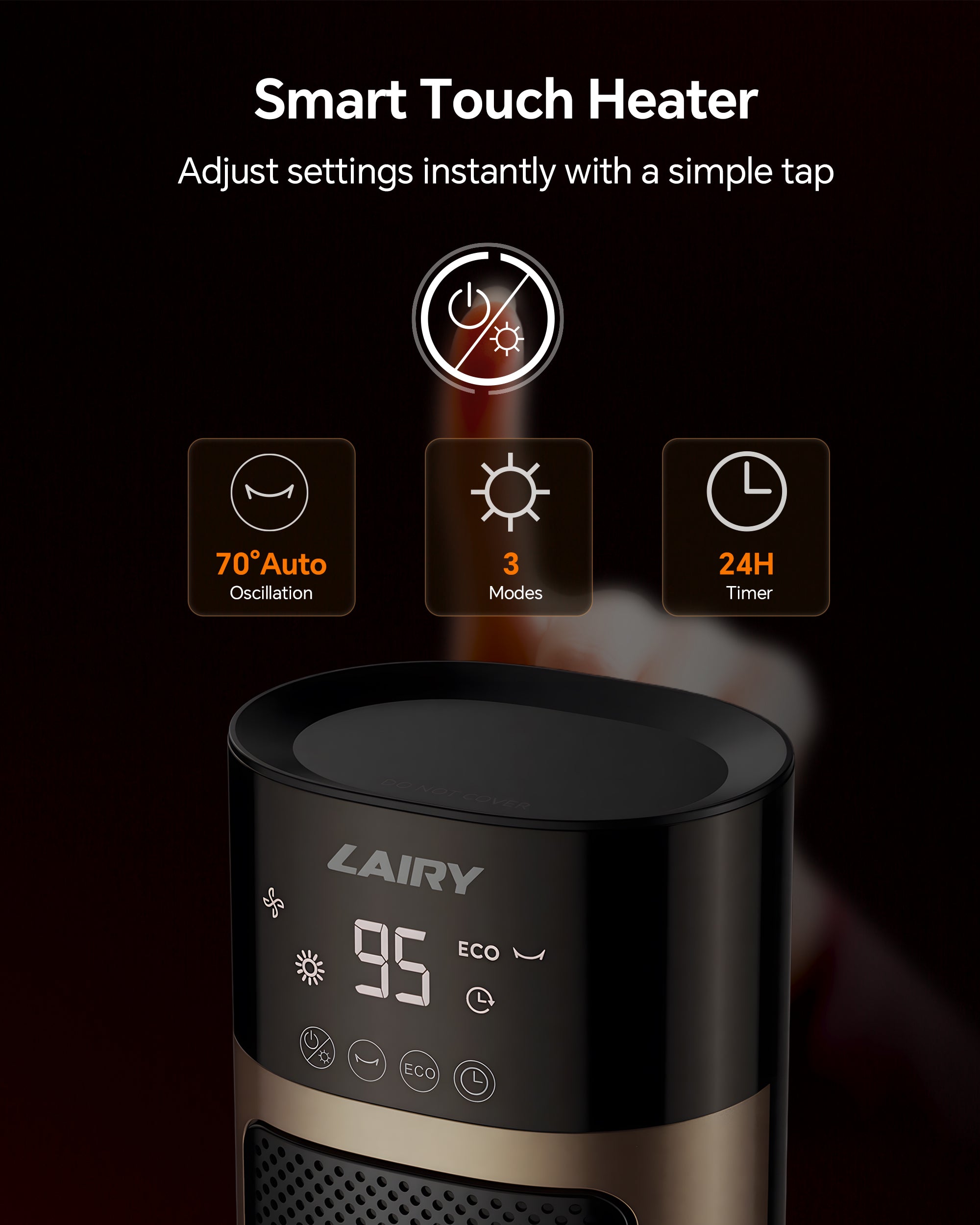 1500W Space Heater Large Room,24'' Electric Tower Heaters with Remote, Adjustable Thermostat, Black Gold