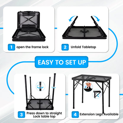 OHHANI Small Folding Grill Table, 2Ft Portable BBQ Table for Camping, Patio, Outdoor Dining & Picnic, Compact & Easy Storage, Black