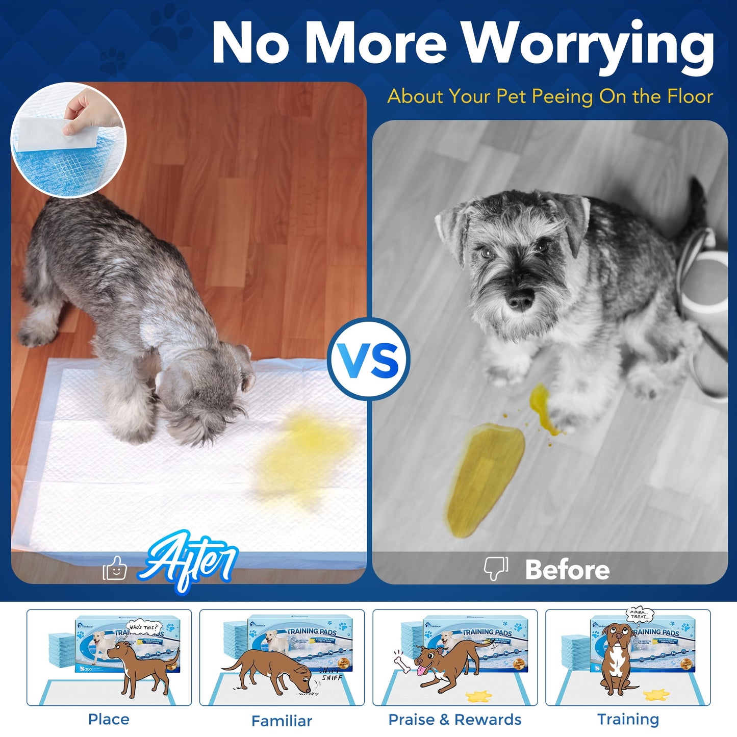 Tolobeve Training Pads, Dog & Puppy Pads,S, 13x18 in, 300 Count,Disposable Small Dog Pee Pads