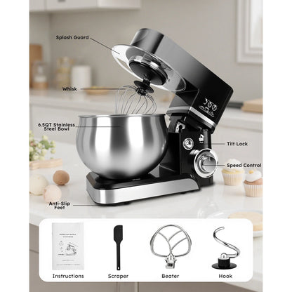 Casualife Stand Mixer,6.5-QT 6-Speed Tilt-Head Food Mixer, Kitchen Electric Mixer with Dough Hook, Wire Whip & Beater