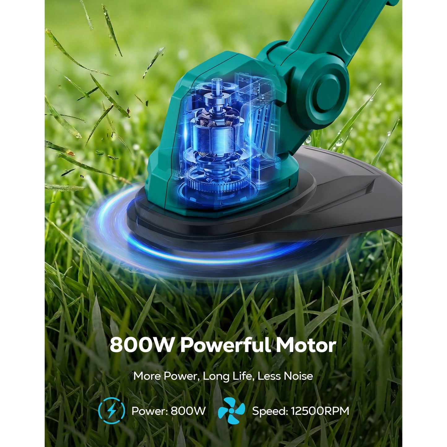 HOTREE 21V Cordless String Trimmer and Edger with 2.0Ah Battery and Charger, Foldable 3-in-1 Weed Wacker and Brush Cutter with Digital Display, Blue