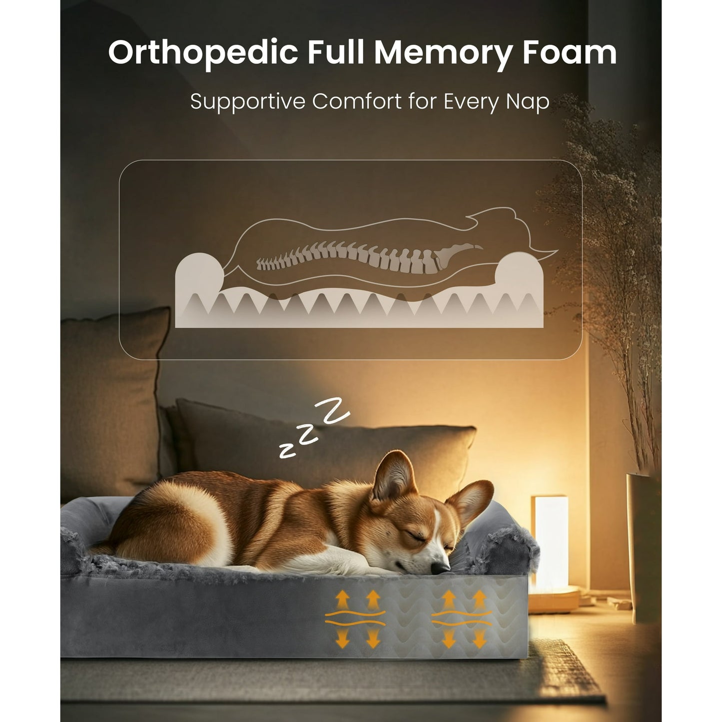 Tolobeve Orthopedic Dog Beds Medium Large Sized Dog, Waterproof Memory Foam Pet Bed with Sides, Non-Slip Bottom Pet Bed with Washable Removable Cover, Grey