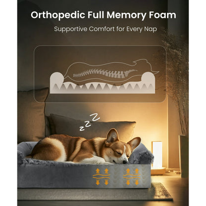 Tolobeve Orthopedic Dog Beds Medium Large Sized Dog, Waterproof Memory Foam Pet Bed with Sides, Non-Slip Bottom Pet Bed with Washable Removable Cover, Grey
