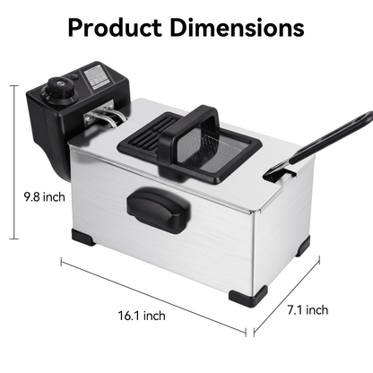 Suodoka Deep Fryer with Baskets, 3.5QT Electric Fryer with Adjustable Temp & Timer, Nonstick Tank for Chicken & Fries