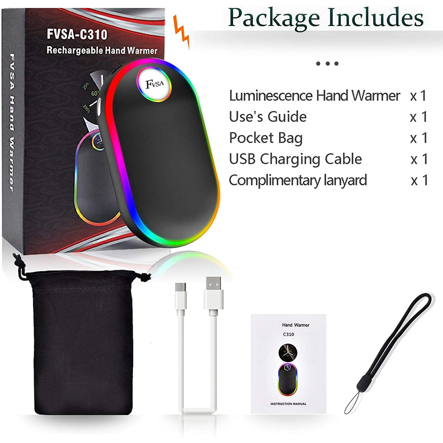 Madala Hand Warmers, 10000Mah Hand Warmers Rechargeable, 7 Changing Colors Lights Electric Hand Warmers, Reusable Hand Warmer for Raynauds, Outdoors, Hunting, Golf, Camping, Women Mens Gifts(Black)