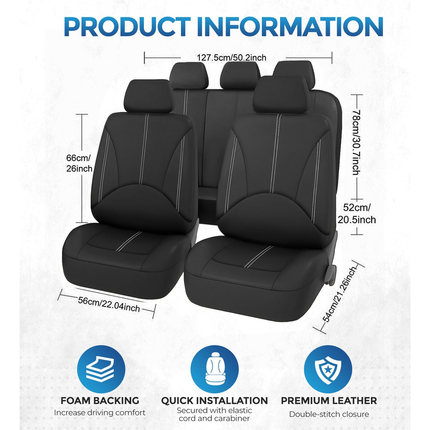 Floray PU Leather Car Seat Covers Full Set - Universal Fit for Cars, SUVs, and Trucks