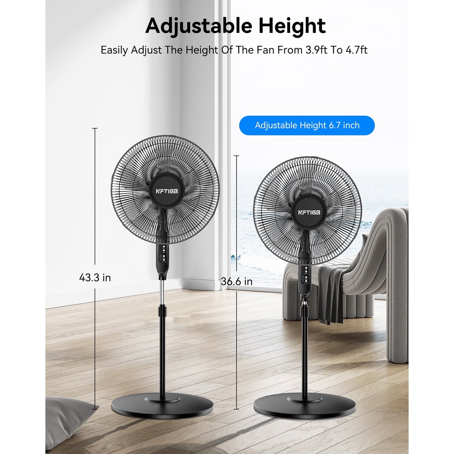 NFTIGB 16'' Oscillating Pedestal Fan w/Remote and Timer, 12 Speeds,Adjustable Height Floor Fan New