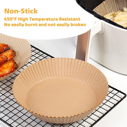 M Buder 100Pcs 8inch Round Disposable Air Fryer Liners,5-8QT Non Stick Parchment Paper for Baking,Oil Resistant,Waterproof,Cooking