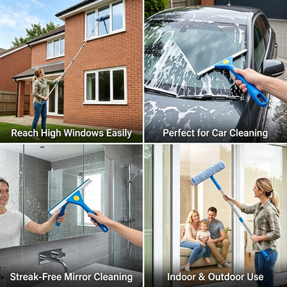 FVSA Window Cleaning Kit, Squeegee for Window Cleaning with 78.7" Extendable Stainless Steel Pole, Shower Squeegee for Glass Doors, Mirror, Tile, Car Windshield, Blue