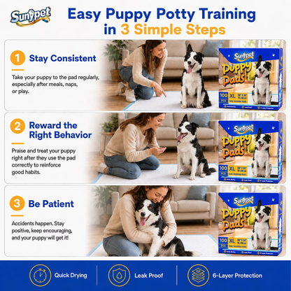 Sunypet Puppy Pads Disposable Dog Potty Training Pads, Quick Dry, Ultra Absorbent, XL 30"x34", 100ct