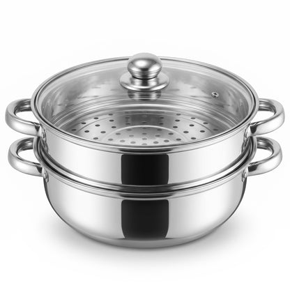 LZSDS Steamer Basket 2 Tier Stainless Steel 11 In, Stackable Steamer Insert Pot with Glass Lid for Vegetables Dumplings