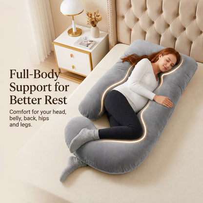Pregnancy Pillow U Shaped Full Body Soft Maternity Pillow with Removable Velvet Cover, 70 Inch, Gray