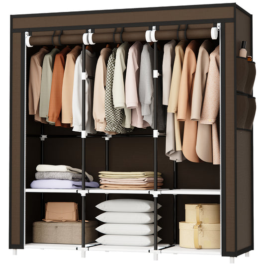 Riousery Portable Closet, 51 Inch Wardrobe Closet for Hanging Clothes 6 Storage Organizer Shelves, Brown