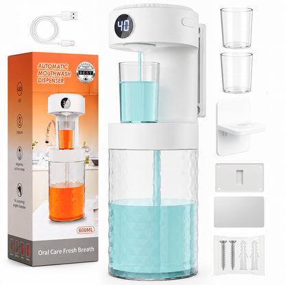 XSAPT 20.3 Oz Automatic Mouthwash Dispenser, 4-Level Adjustable, with 2 Magnetic Cups, 1-Pack