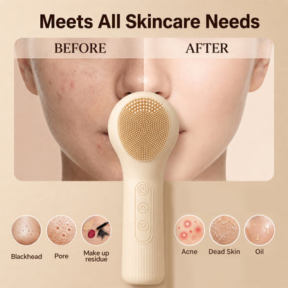 XSAPT Silicone Facial Cleansing Brush, 3-Speed Heated Face Scrubber, 5.63-inch
