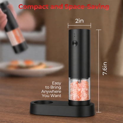 M Buder Electric Salt and Pepper Grinder Set, Automatic USB Rechargeable Pepper Mill Shakers Adjustable Coarseness Easy Filling, 2 Pack, Black
