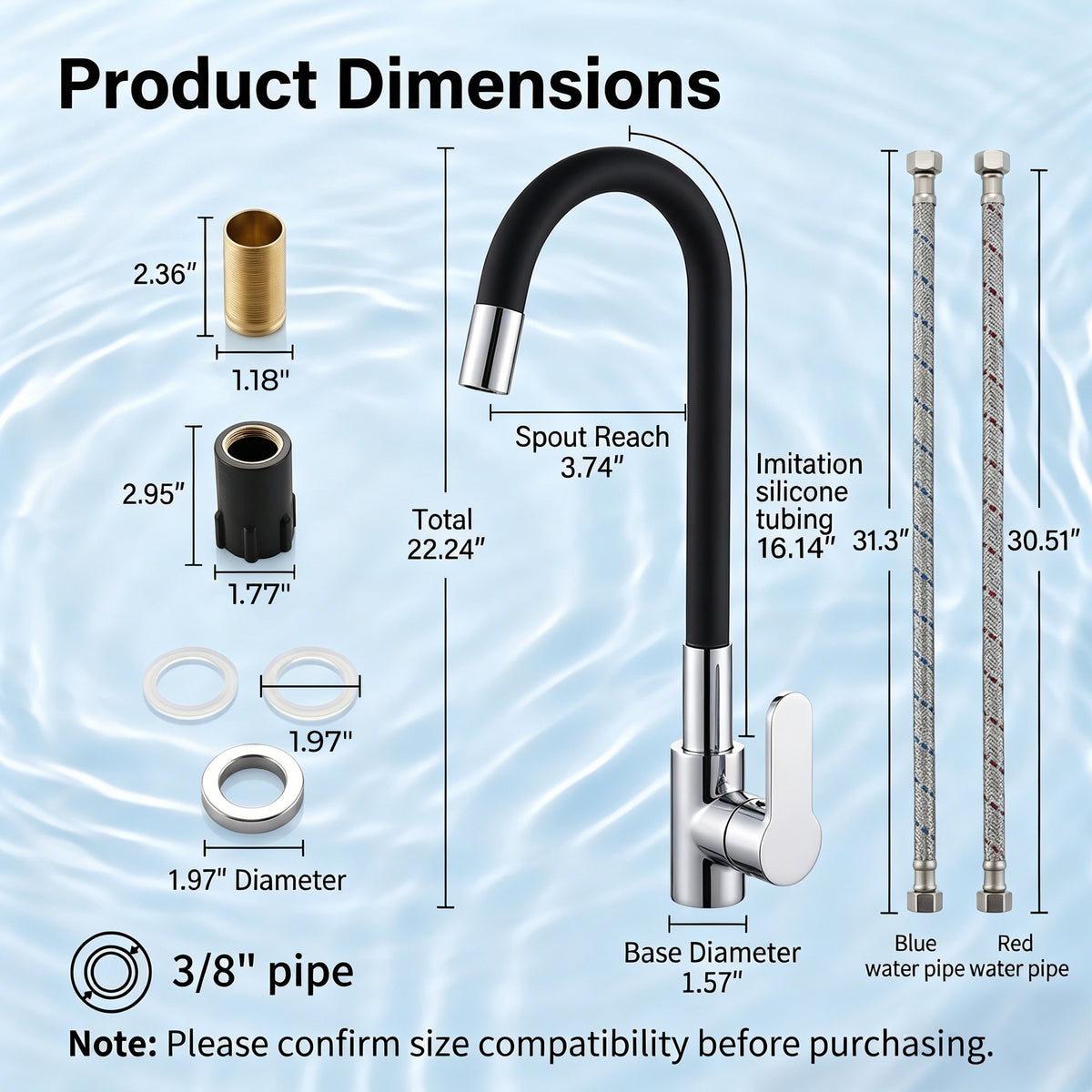LZSDS Kitchen Faucet with Sprayer for RV, 360 Rotating Brass, Black