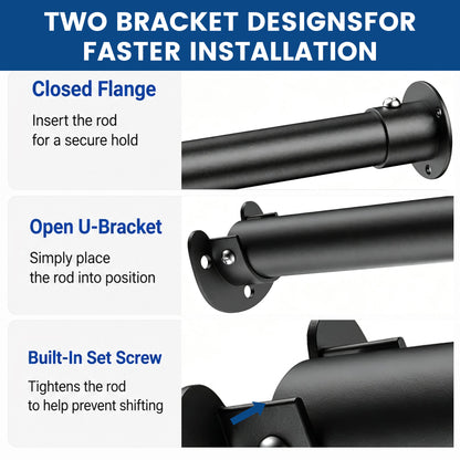Riousery Heavy Duty Closet Rod, 17.7-67.7 Inch Adjustable Metal Closet Bar, Wall Mounted Clothes Hanging Rod, Sturdy Design, Matte Black