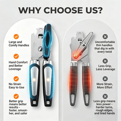M Buder Can Opener Manual, Stainless Steel Can Opener with Smooth Edge, Ergonomic Handle, Black