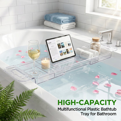 LZSDS Bathtub Rack Extendable 22.24-31.5 Inch, Acrylic Bath Tray with Adjustable Stand for Book Tablet and Wine Glass