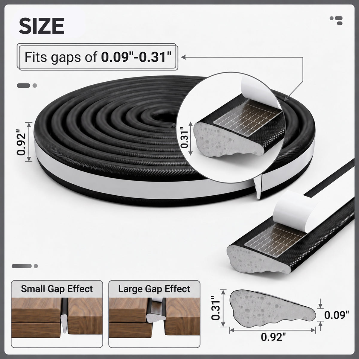 LZSDS Self-Adhesive Polyurethane Foam Door Weatherstrip, 33 ft Wedge-Shaped Window and Door Frame Seal, Black, 2-Pack
