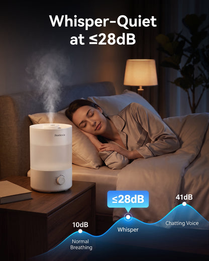 Reelexia 3L Cool Mist Humidifiers for Bedroom, Compact Tabletop Humidifier with Adjustable Mist, Night Light, Aroma Diffuser, Auto Shut-Off, White