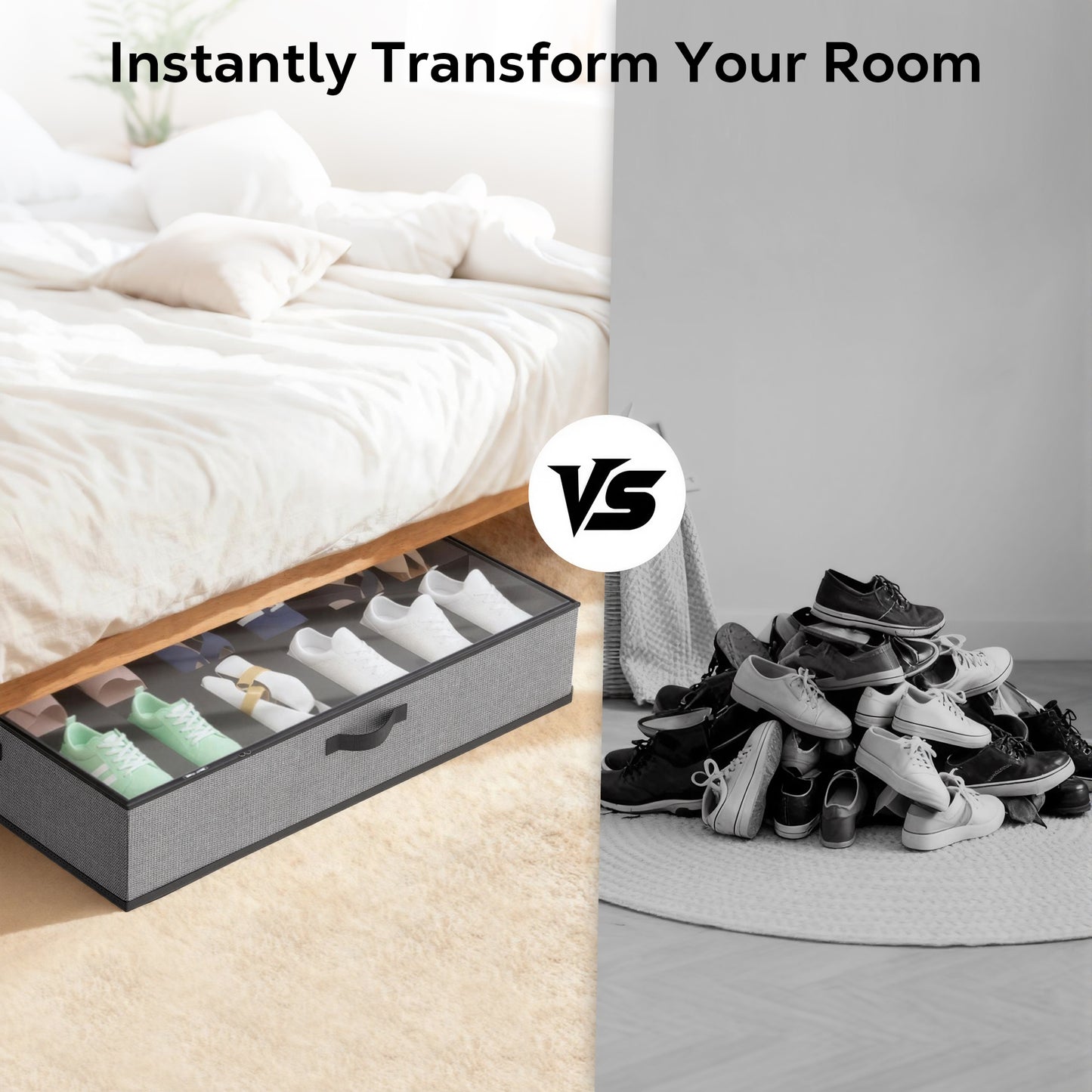 WEENEED 2-Pack Under Bed Shoe Storage Organizer, Fits 24 Pairs with Individual Dividers, Foldable Underbed Shoe Box for Closet