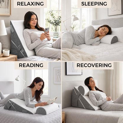 ALYLO Wedge Pillow 3-Piece Adjustable Set with Memory Foam Neck Cushion for After Surgery and Acid Reflux, Dark Grey and White