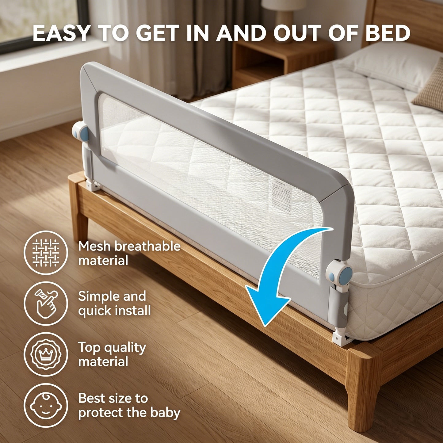 Bed Rails for Toddlers, Baby Bed Rail Guard Foldable Toddler Bed Rail (Gray, 71in Sizes)