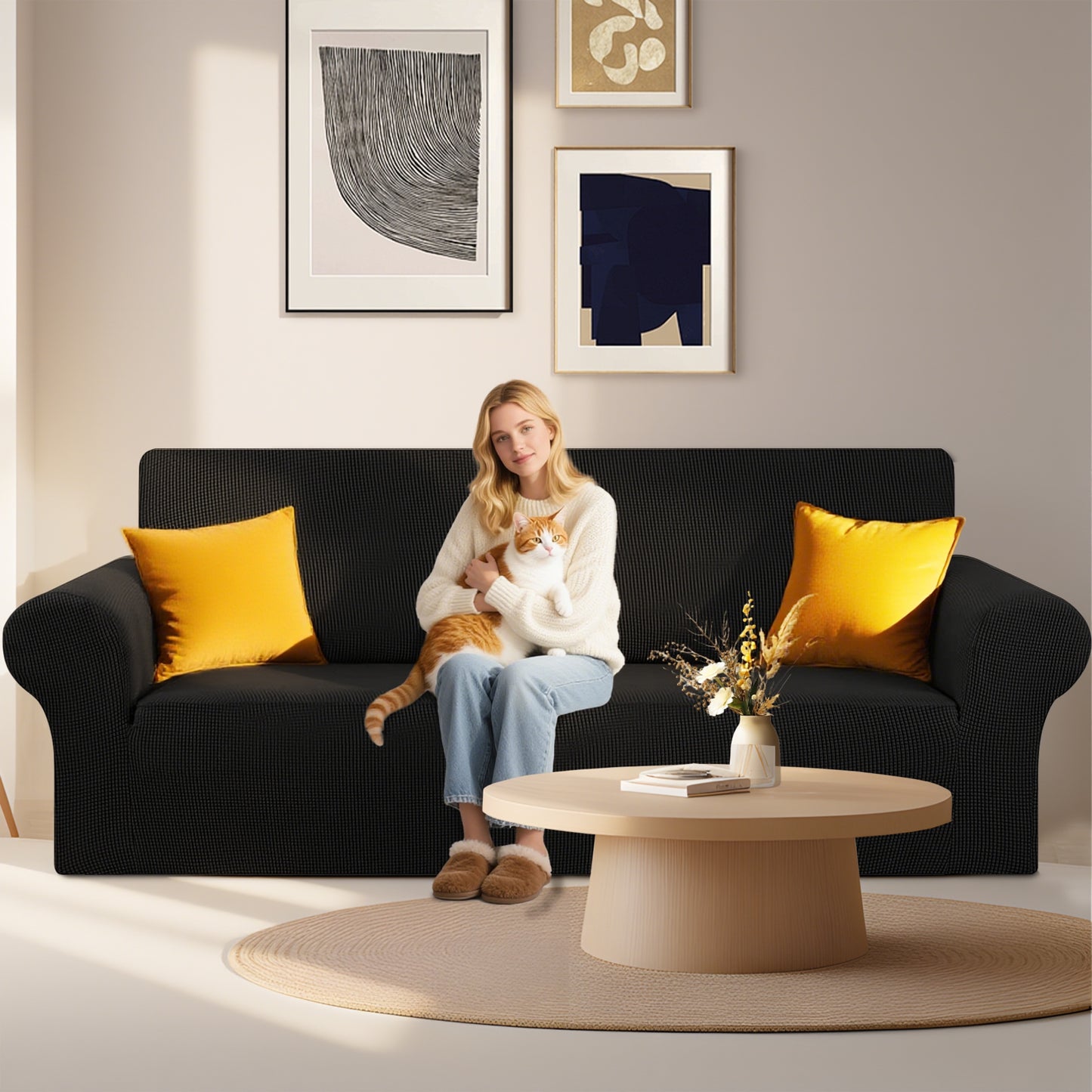 WEENEED Sofa Cover Non Slip Couch Cover Stretch Slipcover Leakproof Couch Protector for Kids Dogs Cats Pets, Black