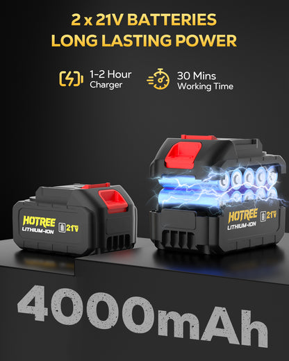 HOTREE Cordless Leaf Blower 600CFM 170MPH 6-Speed 2x2.0Ah Lithium Battery Lightweight for Lawn/Patio/Garage