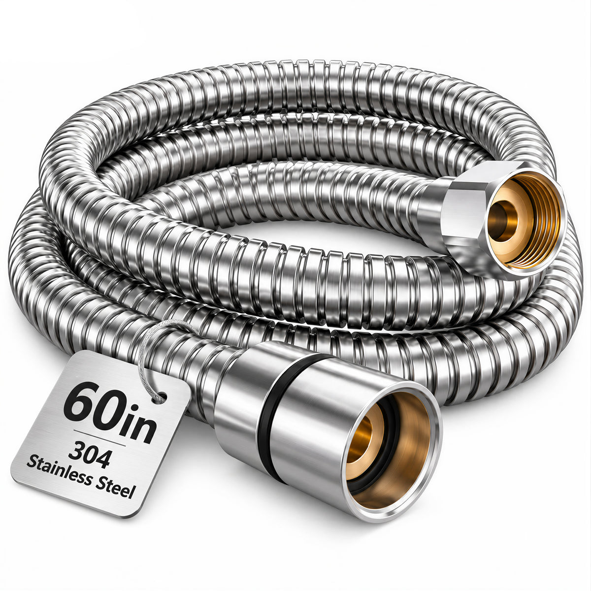 Lzsds 60-Inch 304 Stainless Steel Flexible Shower Hose with G1/2 Connection for Handheld Shower Heads, Chrome