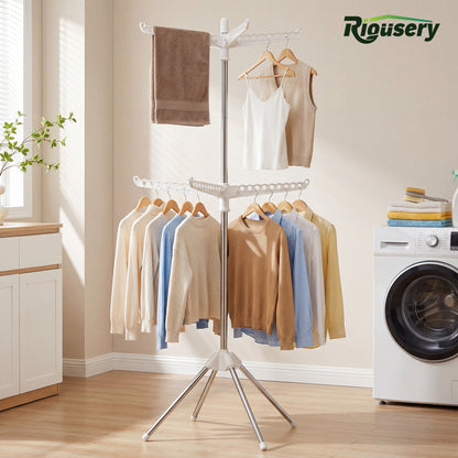 WEEUSE Clothes Drying Rack, Space Saving and 2-Tier Design, 6 Rotating Arms, Stainless Steel Frame with Quad Base, 74.8 in Height