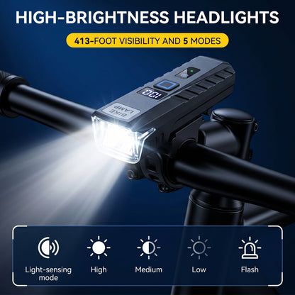 MORSUMA Bike Light Set, IPX4 Waterproof Smart Sensor Headlight with LCD Display, Black