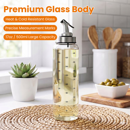 Riousery Glass Honey Dispenser Bottle, 17oz (500ml) No-Drip Syrup Dispenser with Measurement Marks, Stainless Steel & Glass, Leakproof Lid for Honey, Oil, Syrup