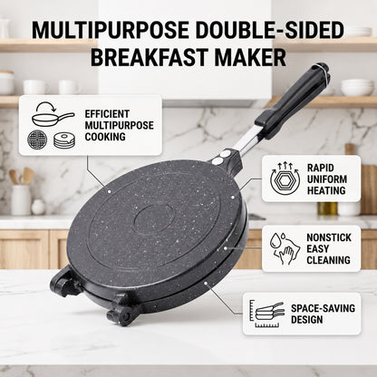 LZSDS Double Sided Frying Pan Nonstick, 2-in-1 Pancake Pan and Sandwich Maker with Locking Handle for Stovetop